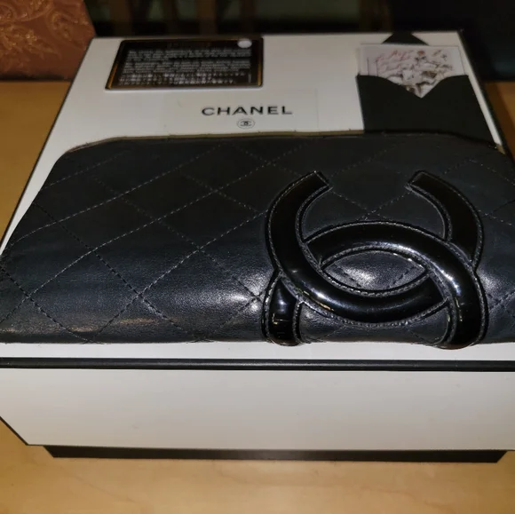 π1daySALE! CHANEL Cambon Quilted Long Wallet black hot pink - Picture 2 of 11